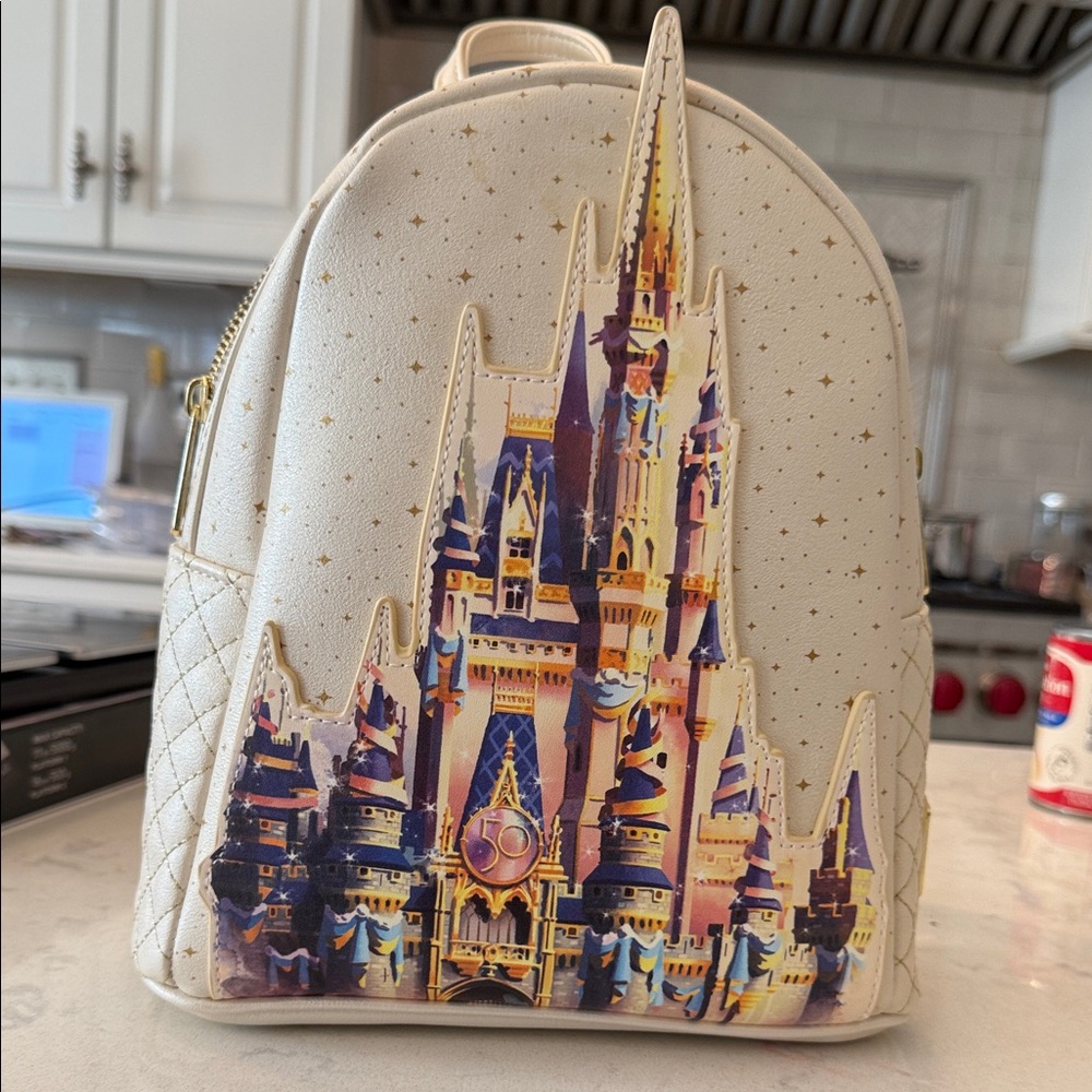 Loungefly Cream and Multicolor Castle Backpack